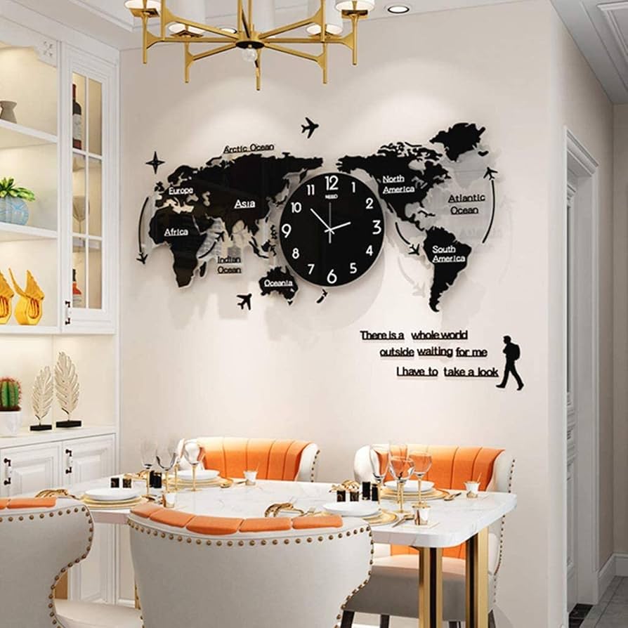 Acrylic 3D World Map Clock | Wall Decoration – Ideal Home & Office Decor,